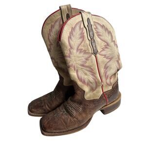 Dan Post Leather Cowboy Boots Size 7M Brown Tan Western Embroidered